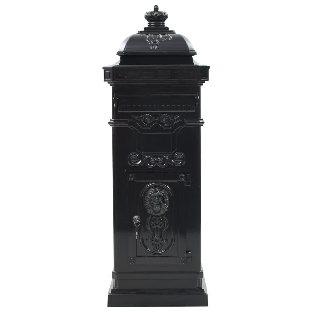 Walplus Pillar Letterbox Vintage Style Rustproof - Black - 35.5 x 32 x 102.5 cm