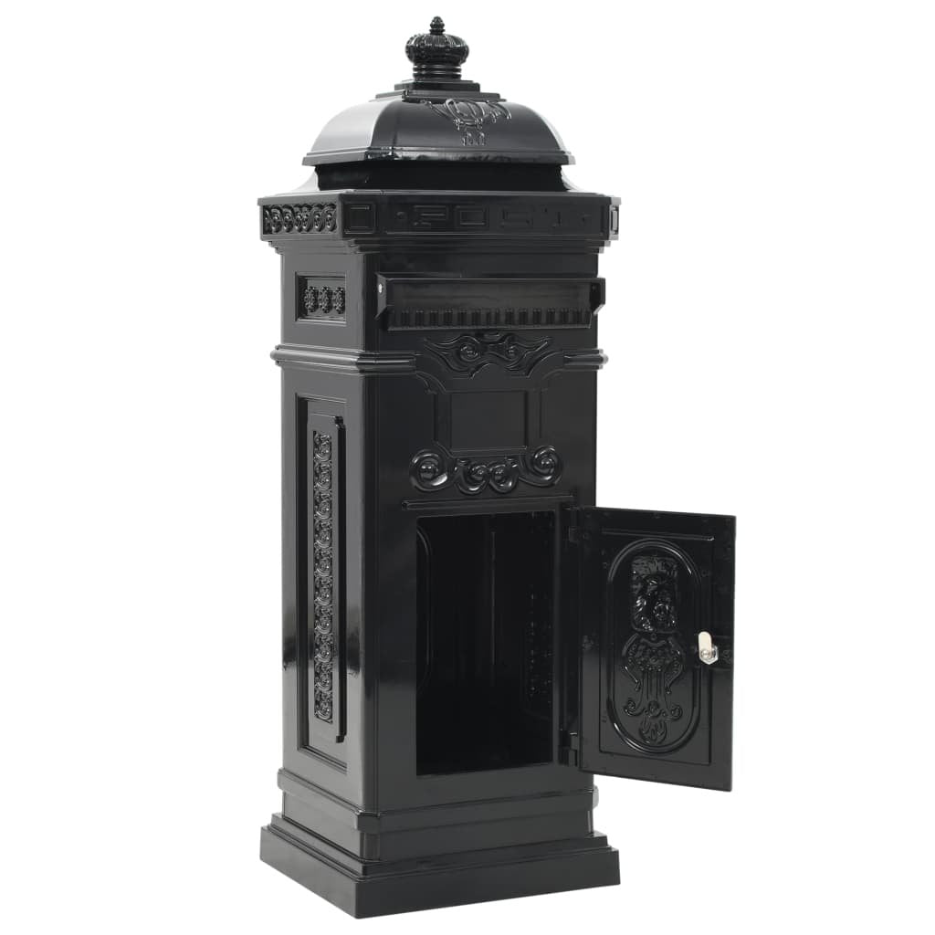 Walplus Pillar Letterbox Vintage Style Rustproof - Black - 35.5 x 32 x 102.5 cm