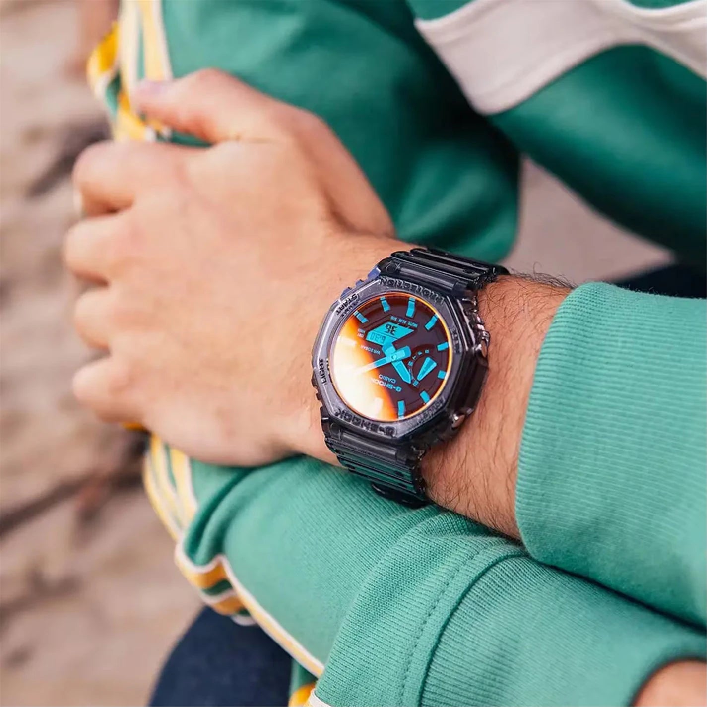 GA-2100 Beach Time Lapse Grey Octagon Quartz 200M Water Resistant Digital Watch