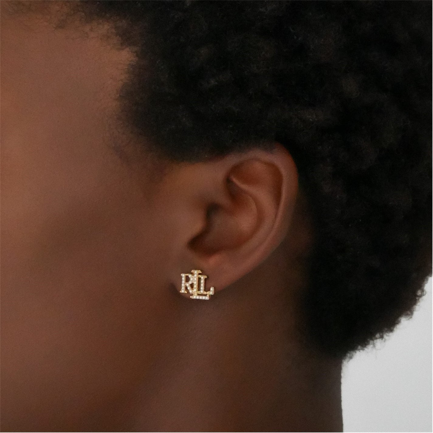 Lauren Ralph Lauren Pearl & Gold Logo Stud Earrings