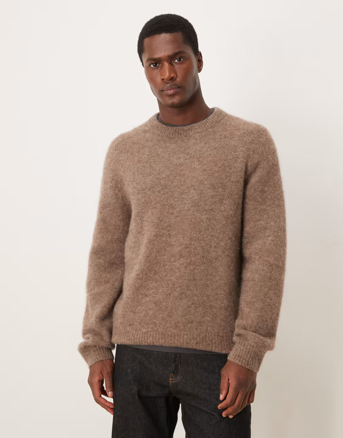 ARKET alpaca and wool jumper with crew neck in mole brown