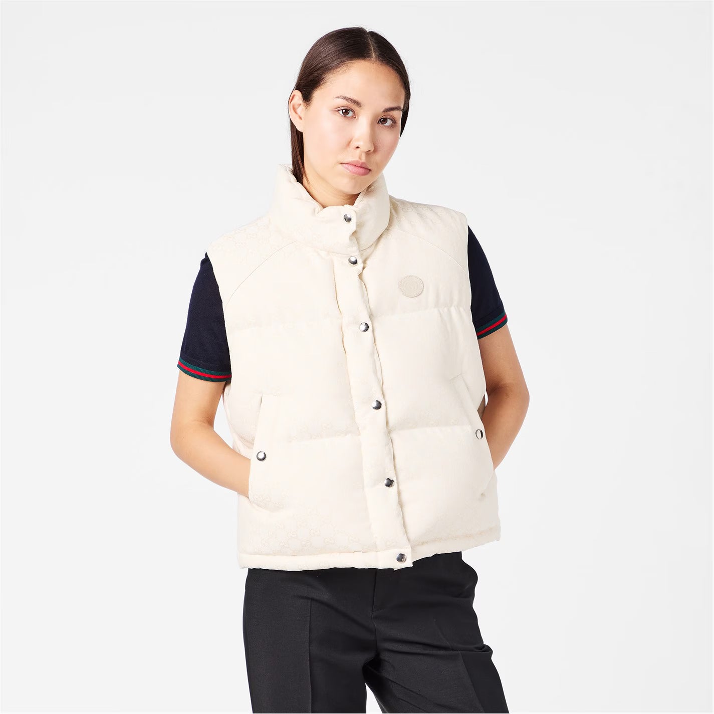 Women's Canvas Cotton Feather Down Stand Collar Gilet