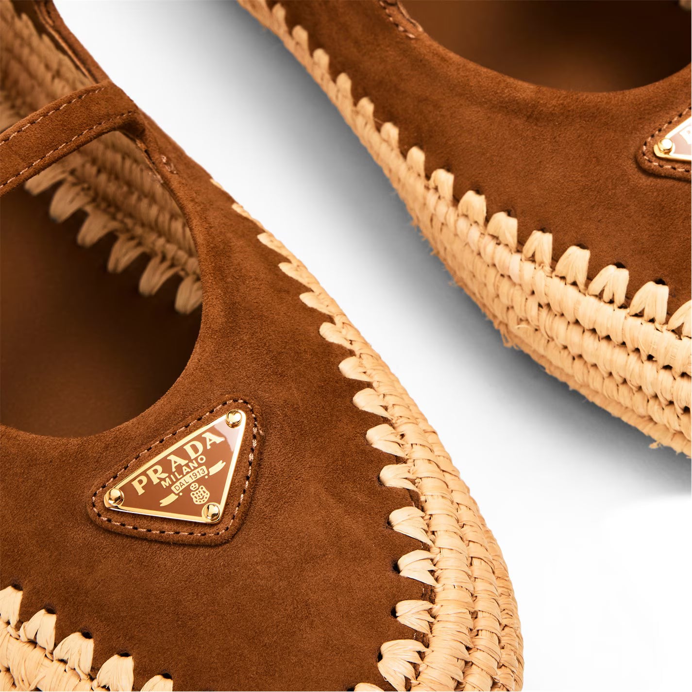 Prada Nappa leather and raffia ballerinas