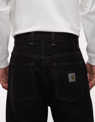Carhartt WIP brandon loose straight fit denim jeans in black with constrast stitching