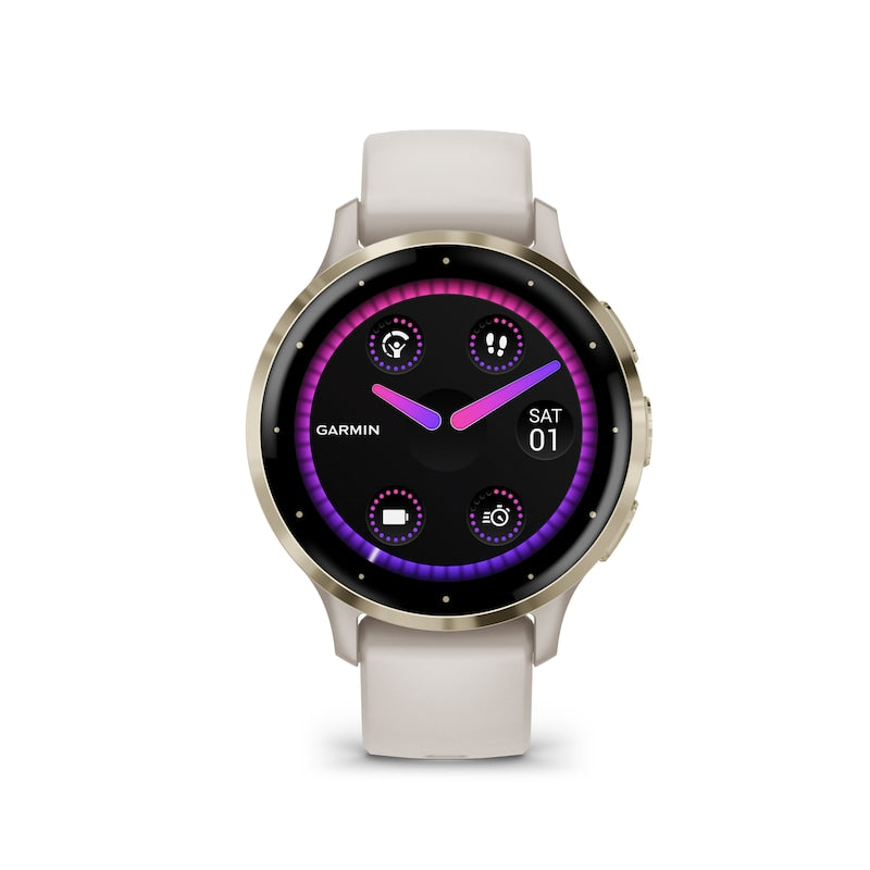 Garmin Venu 3S Women's Ivory And Soft Gold Silicone Strap Smartwatch