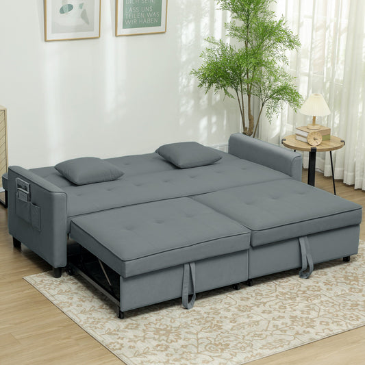 HOMCOM 3 Seater Fabric Sofa Bed with Pull Out Couch - Grey