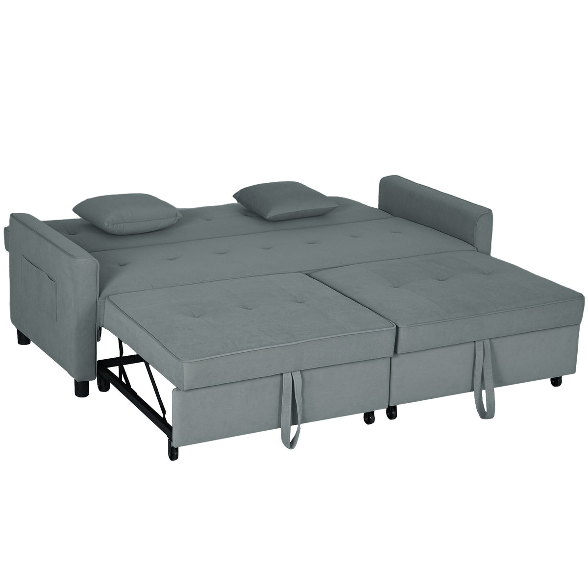 HOMCOM 3 Seater Fabric Sofa Bed with Pull Out Couch - Grey