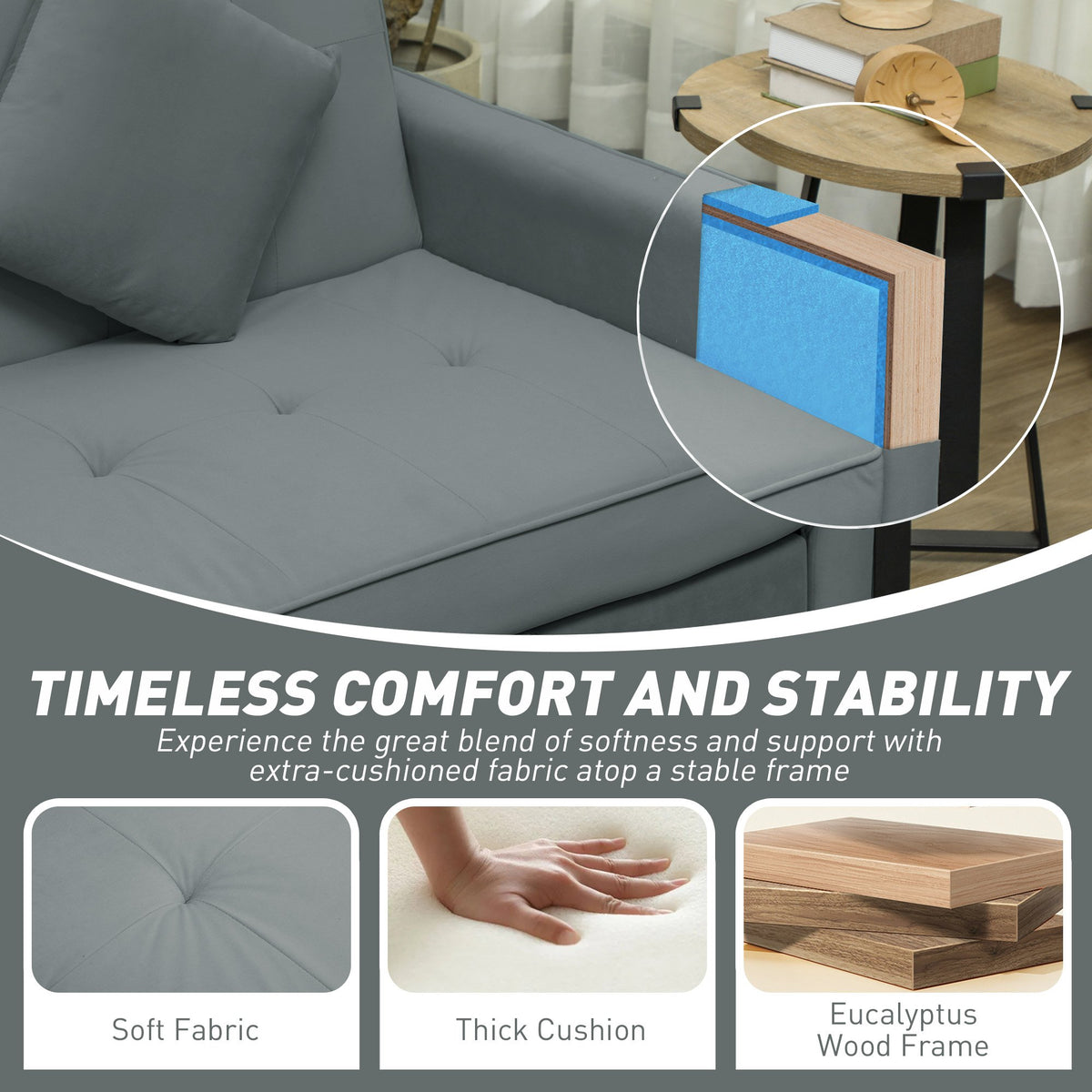 HOMCOM 3 Seater Fabric Sofa Bed with Pull Out Couch - Grey