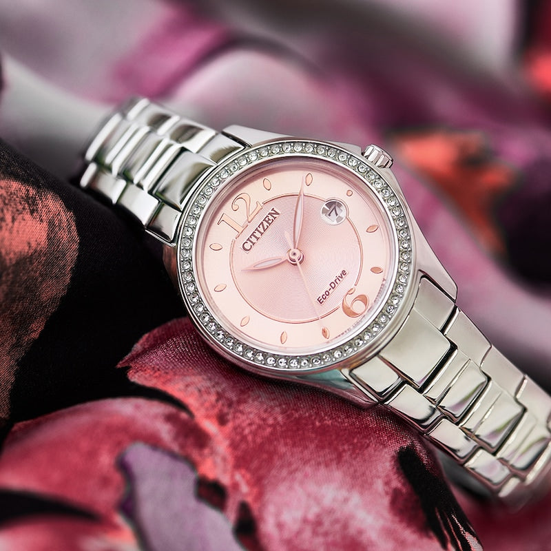 Citizen Eco-Drive Crystal Pink Dial & Stainless Steel Watch