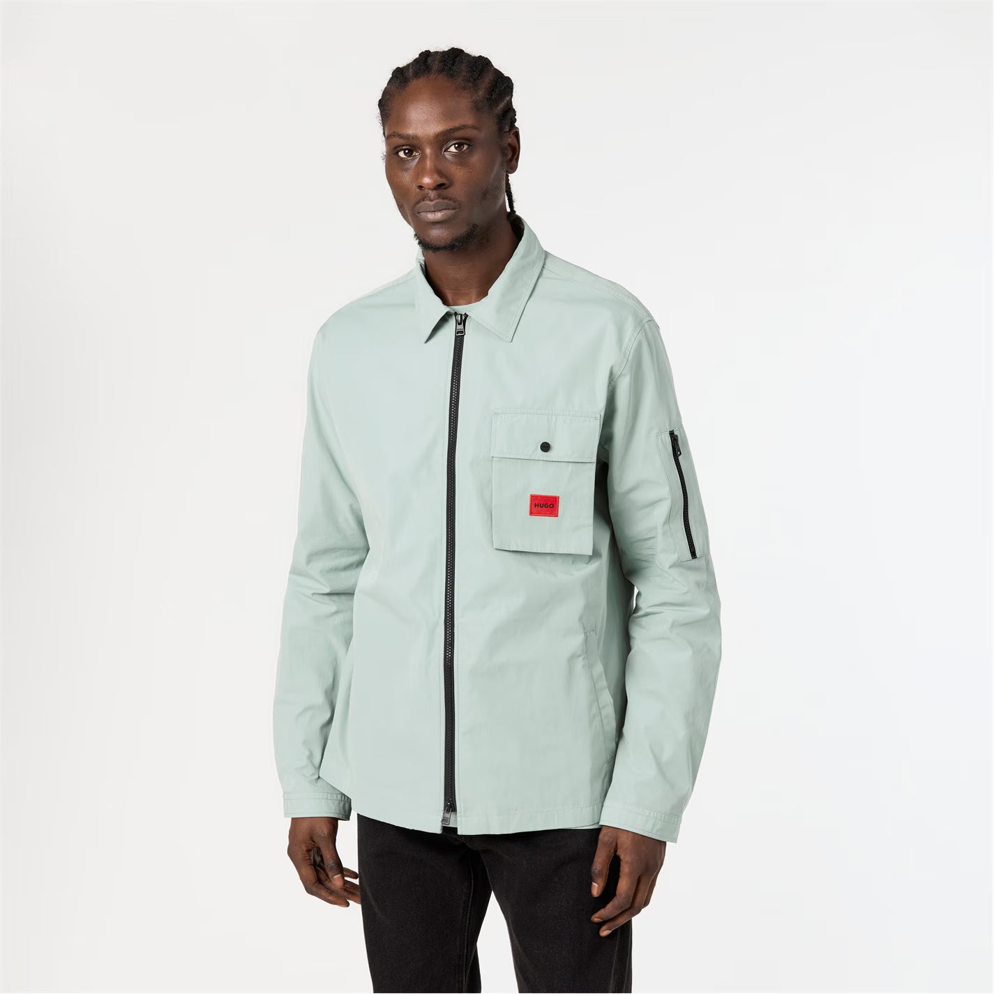 Men's Emmond Red Cotton Long Sleeve Zip Overshirt