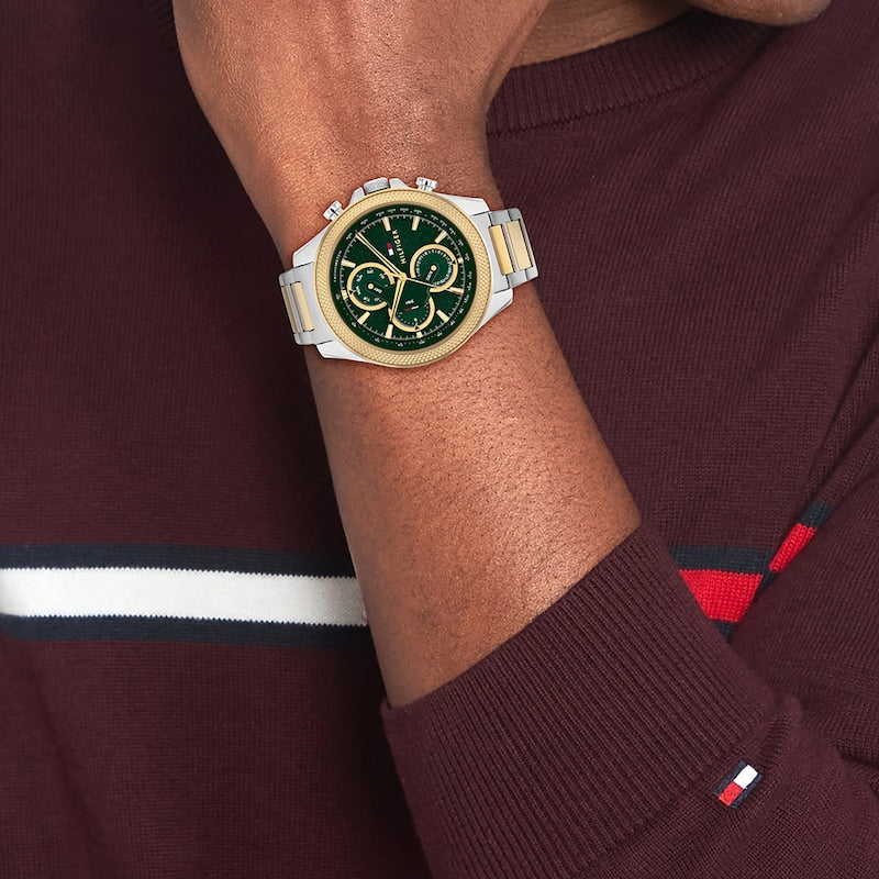 Tommy Hilfiger Men's Green Dial Two Tone Bracelet Watch