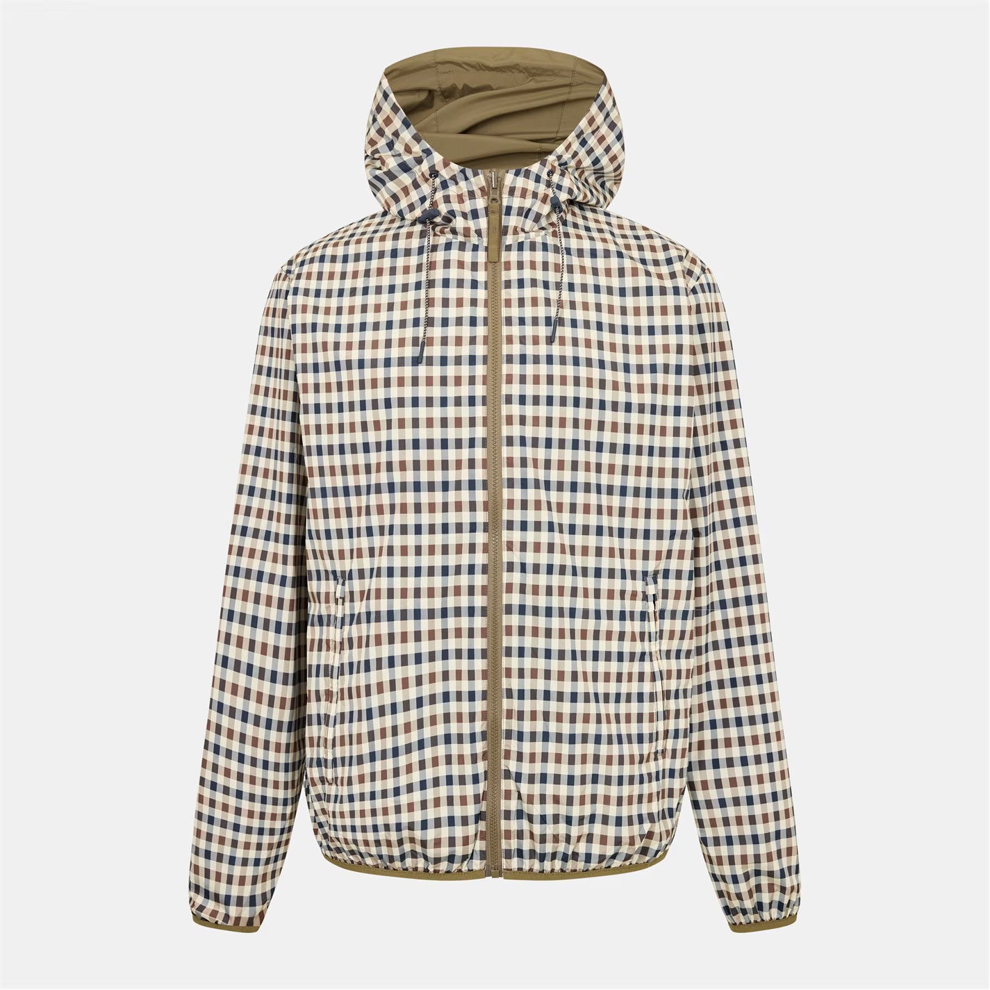 Men's Reversible Check Hooded Long Sleeve Rain Anorak