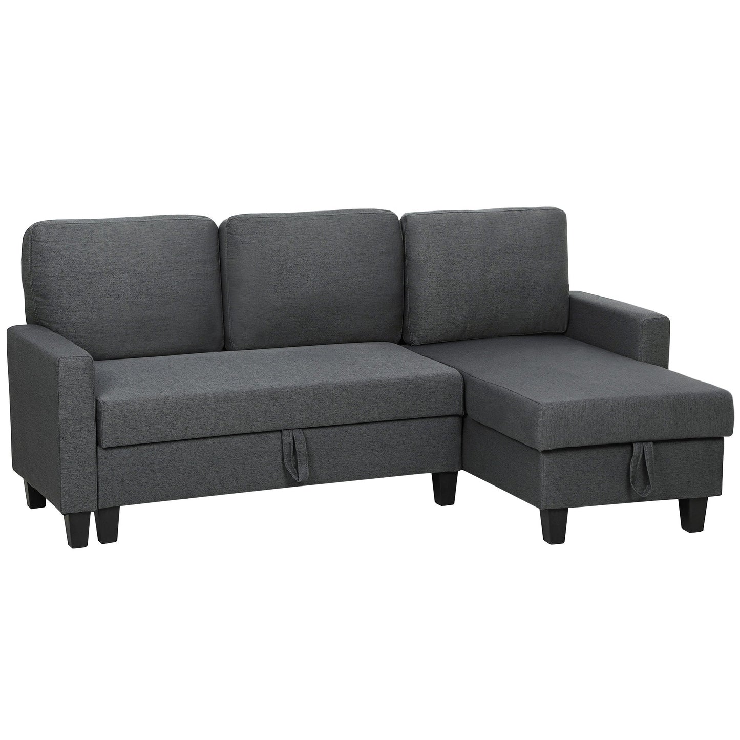 HOMCOM 3 Seater Linen Fabric Corner Sofa Bed - Charcoal Grey