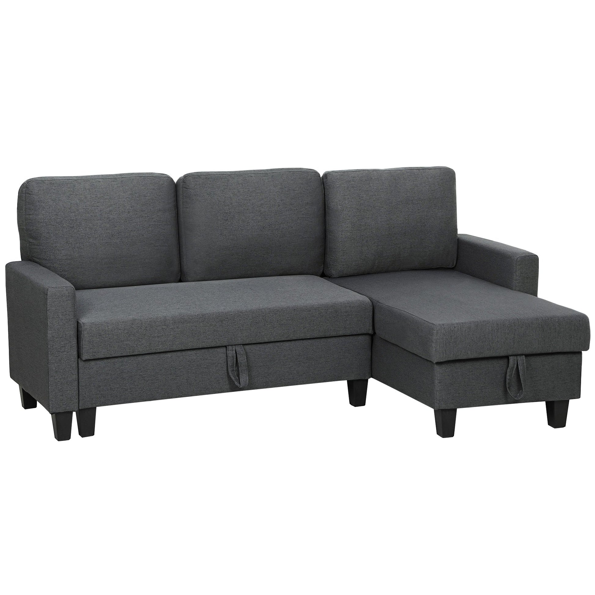 HOMCOM 3 Seater Linen Fabric Corner Sofa Bed - Charcoal Grey