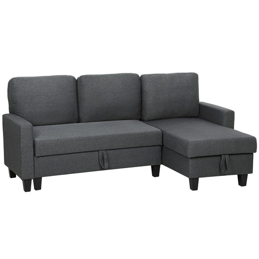 HOMCOM 3 Seater Linen Fabric Corner Sofa Bed - Charcoal Grey