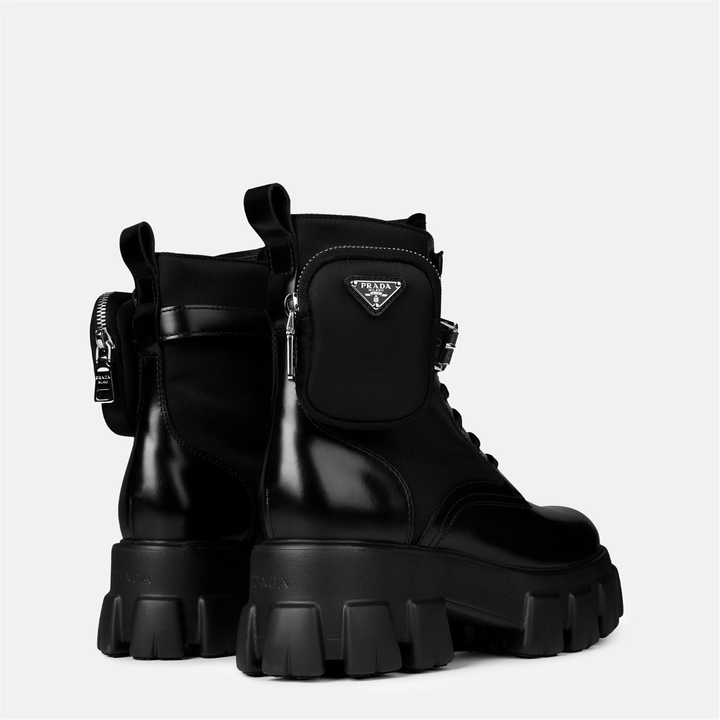 PRADA Women'S Mono Leather Combat Boots