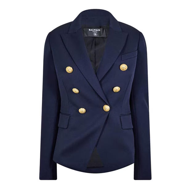 Women's Double Breasted Wool Long Sleeve Gold-Tone Button Blazer