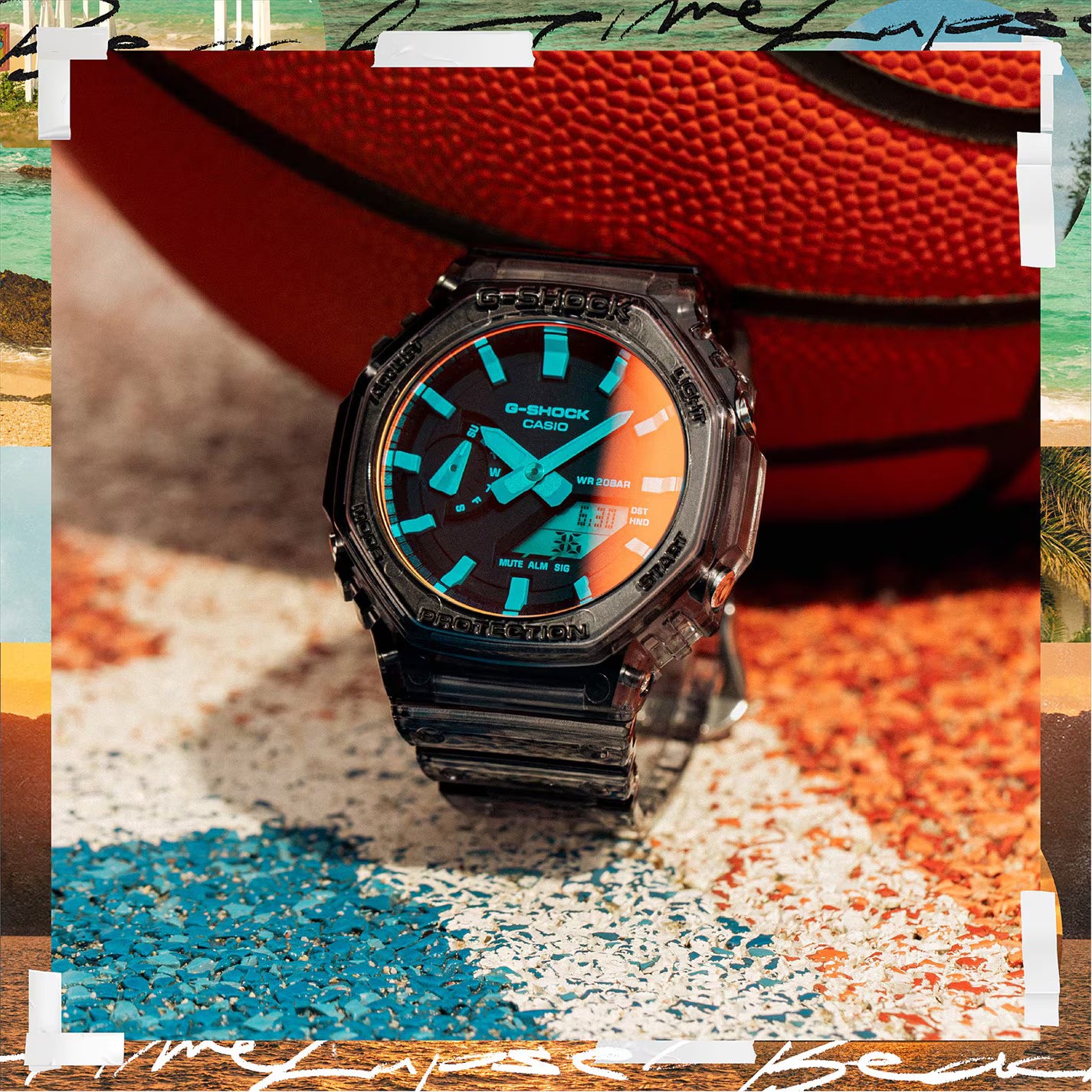 GA-2100 Beach Time Lapse Grey Octagon Quartz 200M Water Resistant Digital Watch