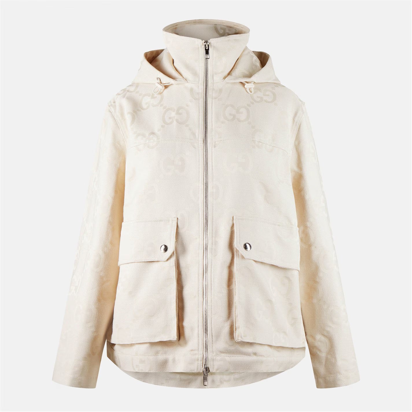 Women's Jumbo GG Canvas Cotton Long Sleeve Mid-Length Hooded Rain Anorak