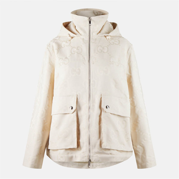Women's Jumbo GG Canvas Cotton Long Sleeve Mid-Length Hooded Rain Anorak