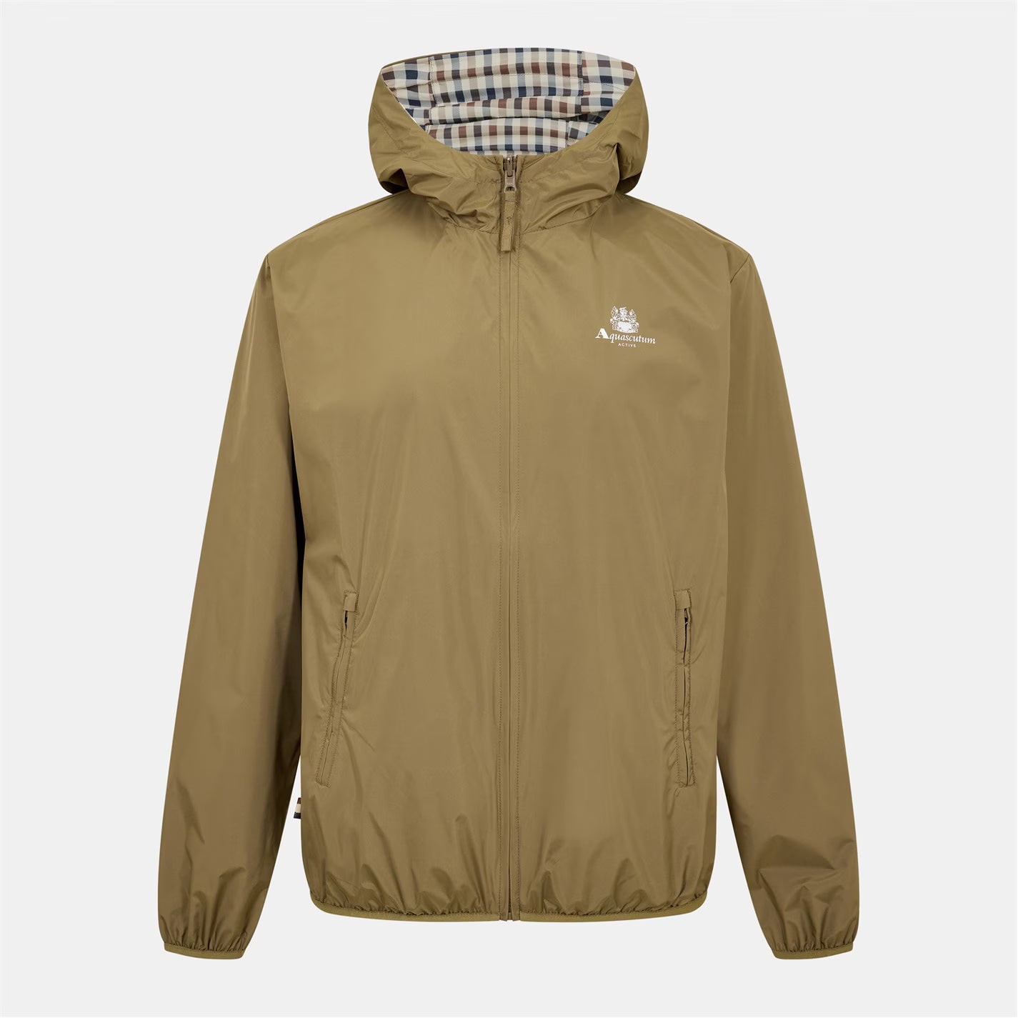 Men's Reversible Check Hooded Long Sleeve Rain Anorak