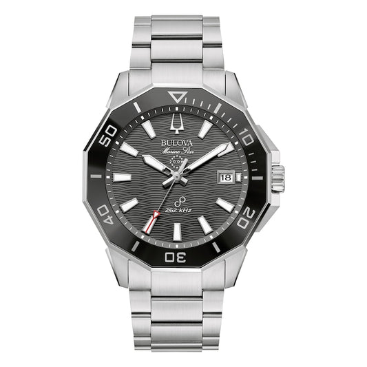 Bulova Marine Star Men's Grey Dial Stainless Steel Bracelet Watch