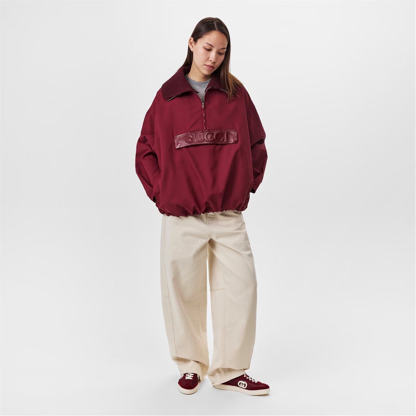 Women's Techno Garbardine Caban Point Collar Long Sleeve Mid-Length Oversized Fit Rain Anorak