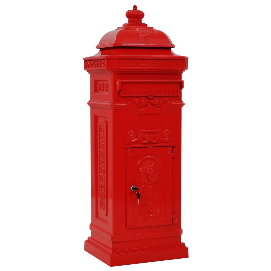 Walplus Pillar Letterbox Vintage Style Rustproof - Red - 35.5 x 32 x 102.5 cm