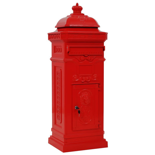Walplus Pillar Letterbox Vintage Style Rustproof - Red - 35.5 x 32 x 102.5 cm
