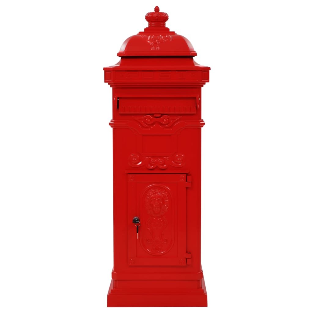 Walplus Pillar Letterbox Vintage Style Rustproof - Red - 35.5 x 32 x 102.5 cm