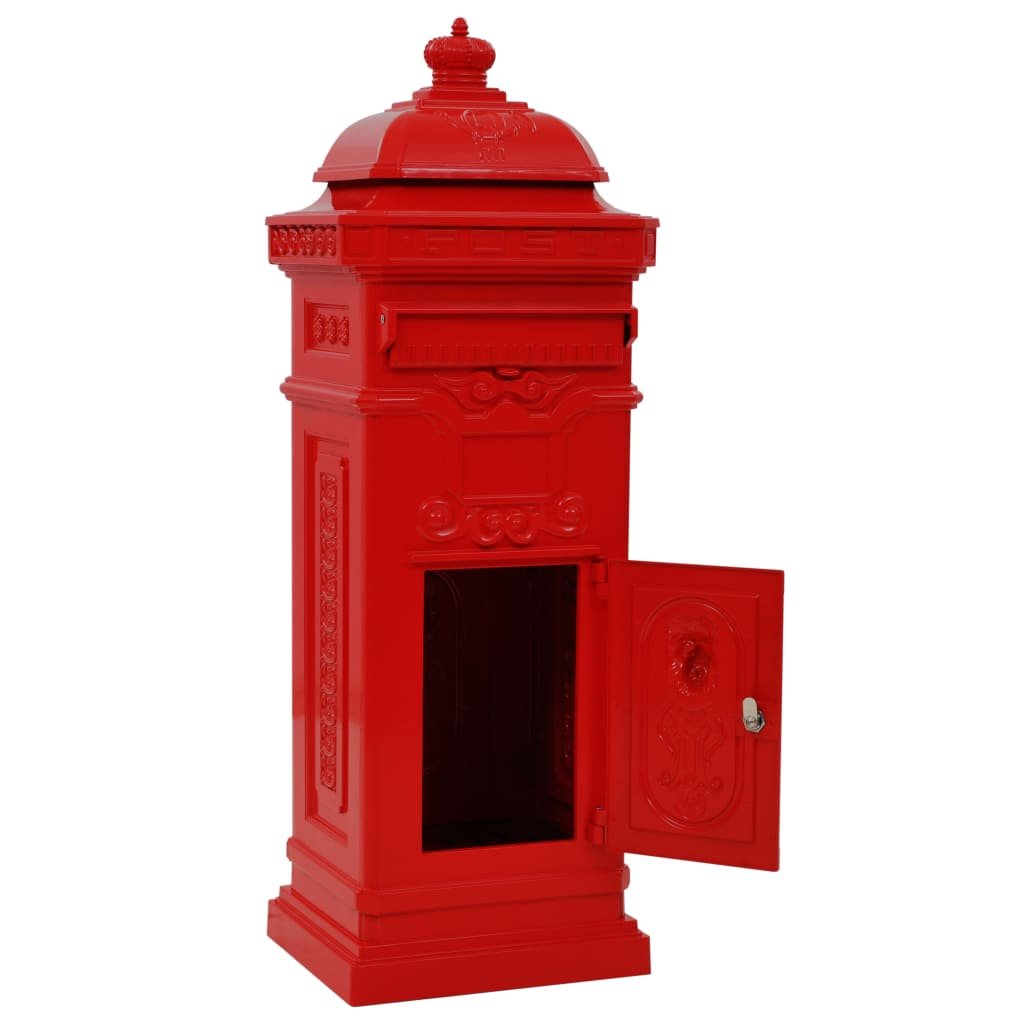 Walplus Pillar Letterbox Vintage Style Rustproof - Red - 35.5 x 32 x 102.5 cm