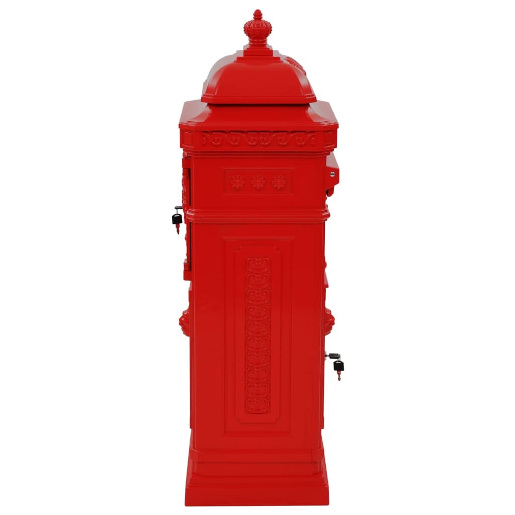 Walplus Pillar Letterbox Vintage Style Rustproof - Red - 35.5 x 32 x 102.5 cm
