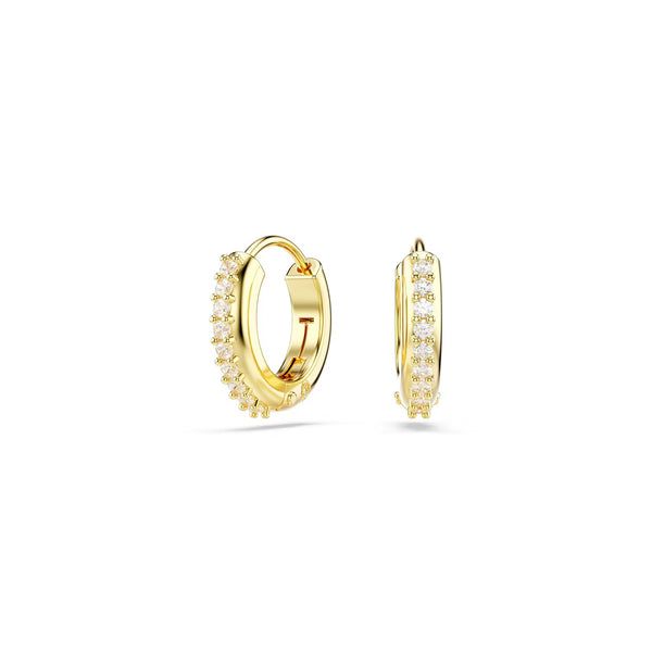 Matrix hoop earrings, Round cut, White, Rhodium plated