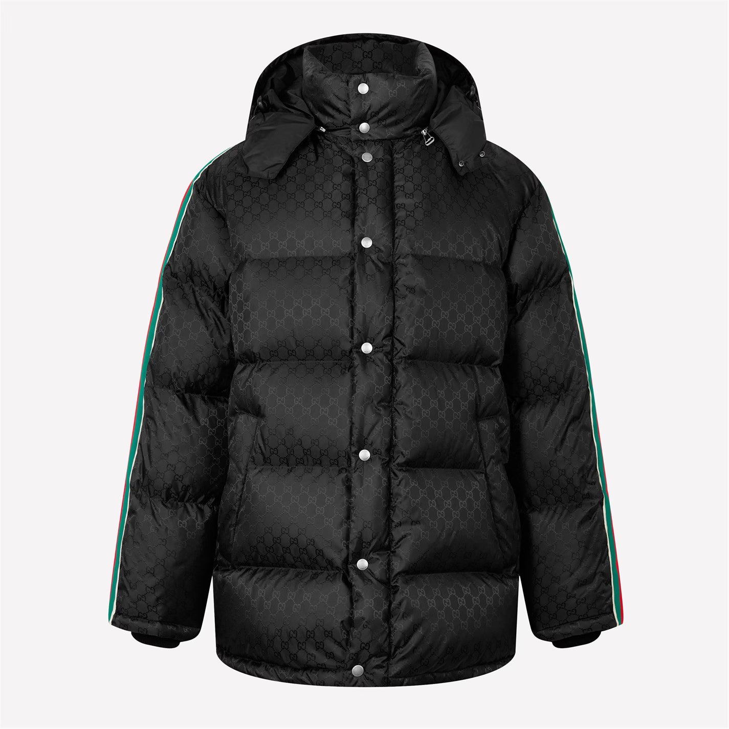 Men's GG Nylon Jacquard Web Long Sleeve Short Puffer Jacket