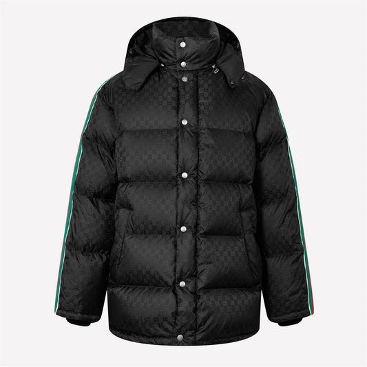 Men's GG Nylon Jacquard Web Long Sleeve Short Puffer Jacket