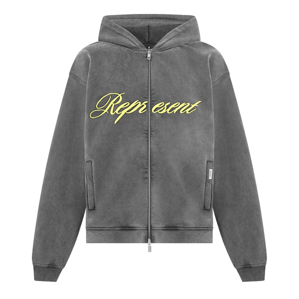 Men's Rep Script Logo Zipped Hoodie, Soft Cotton