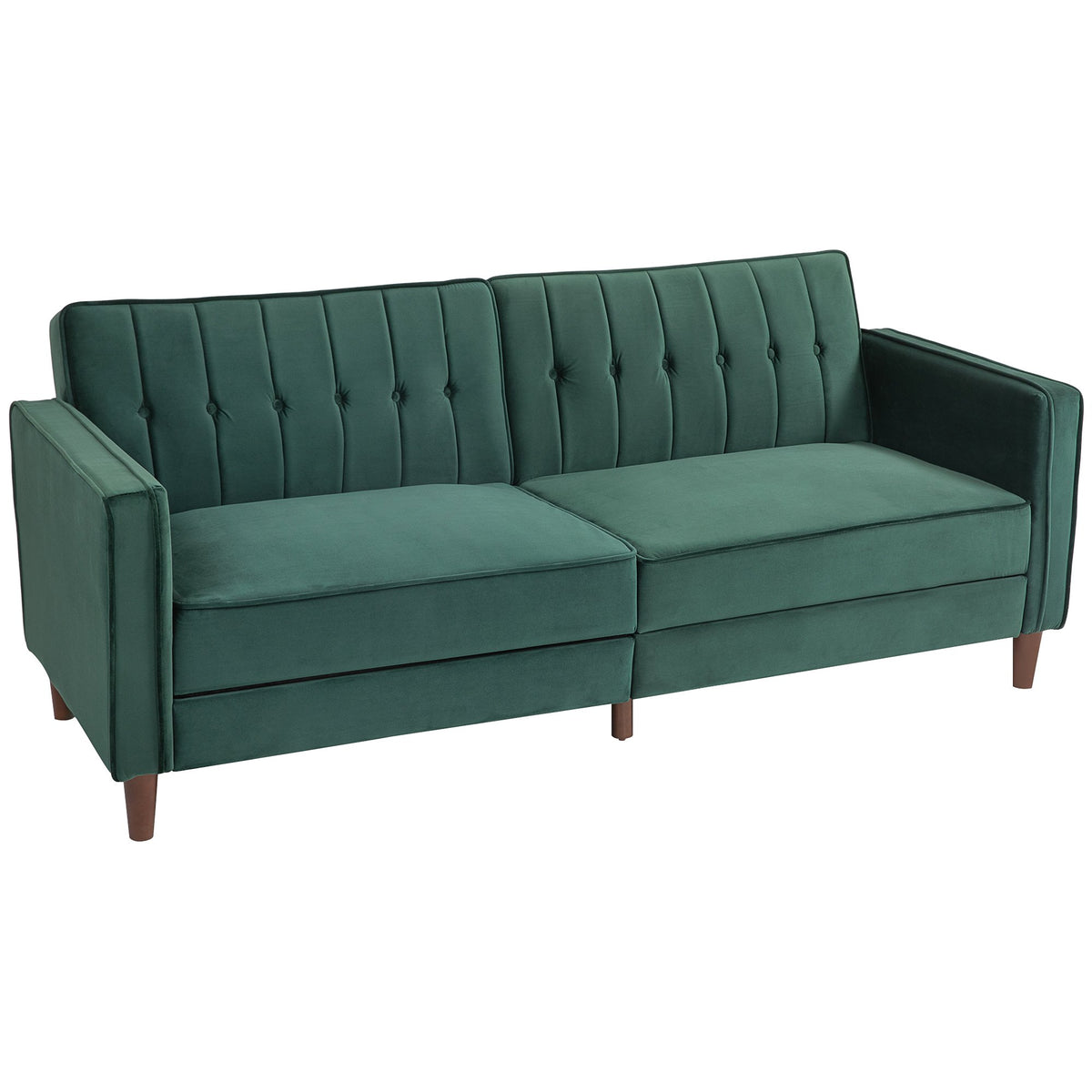 HOMCOM 3 Seater Velvet Reclining Button Tufted Sofa Bed - Green