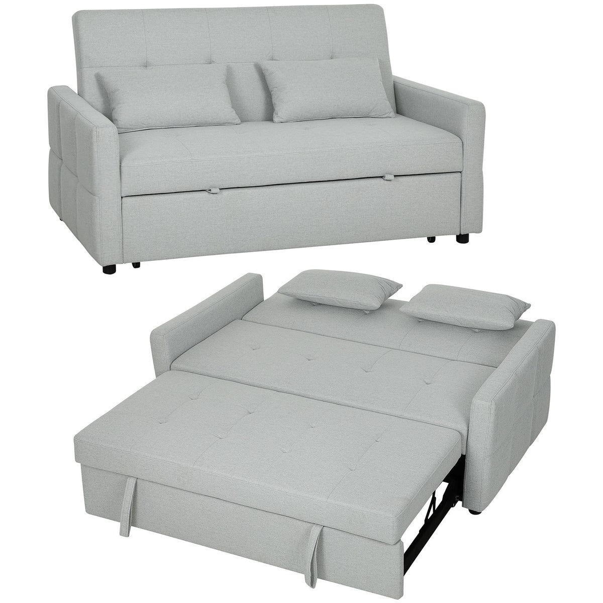 HOMCOM 2 Seater Sofa Bed with Pull Out Design - Light Grey