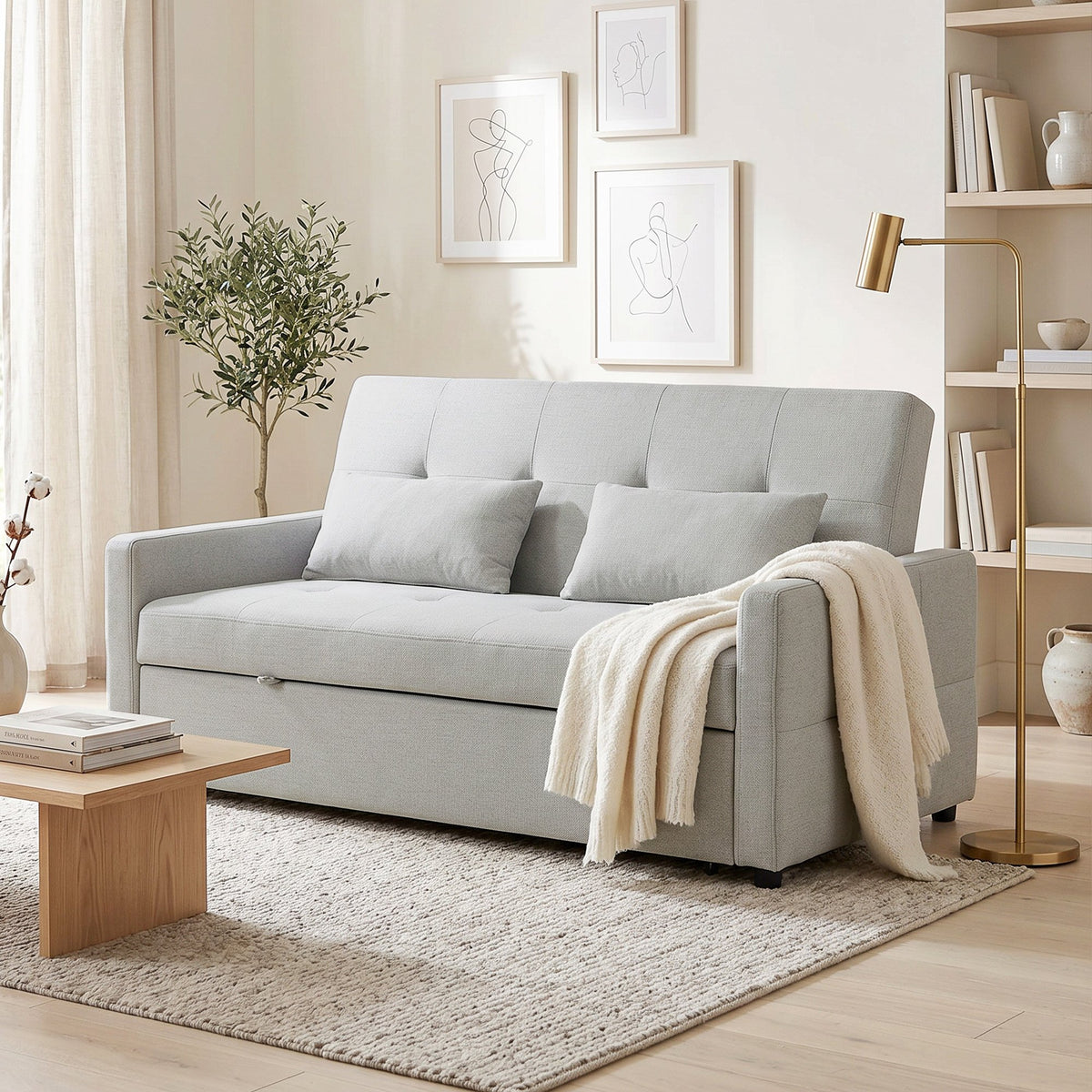 HOMCOM 2 Seater Sofa Bed with Pull Out Design - Light Grey