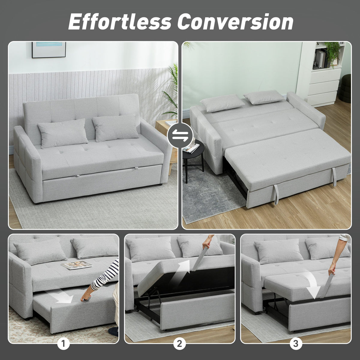 HOMCOM 2 Seater Sofa Bed with Pull Out Design - Light Grey