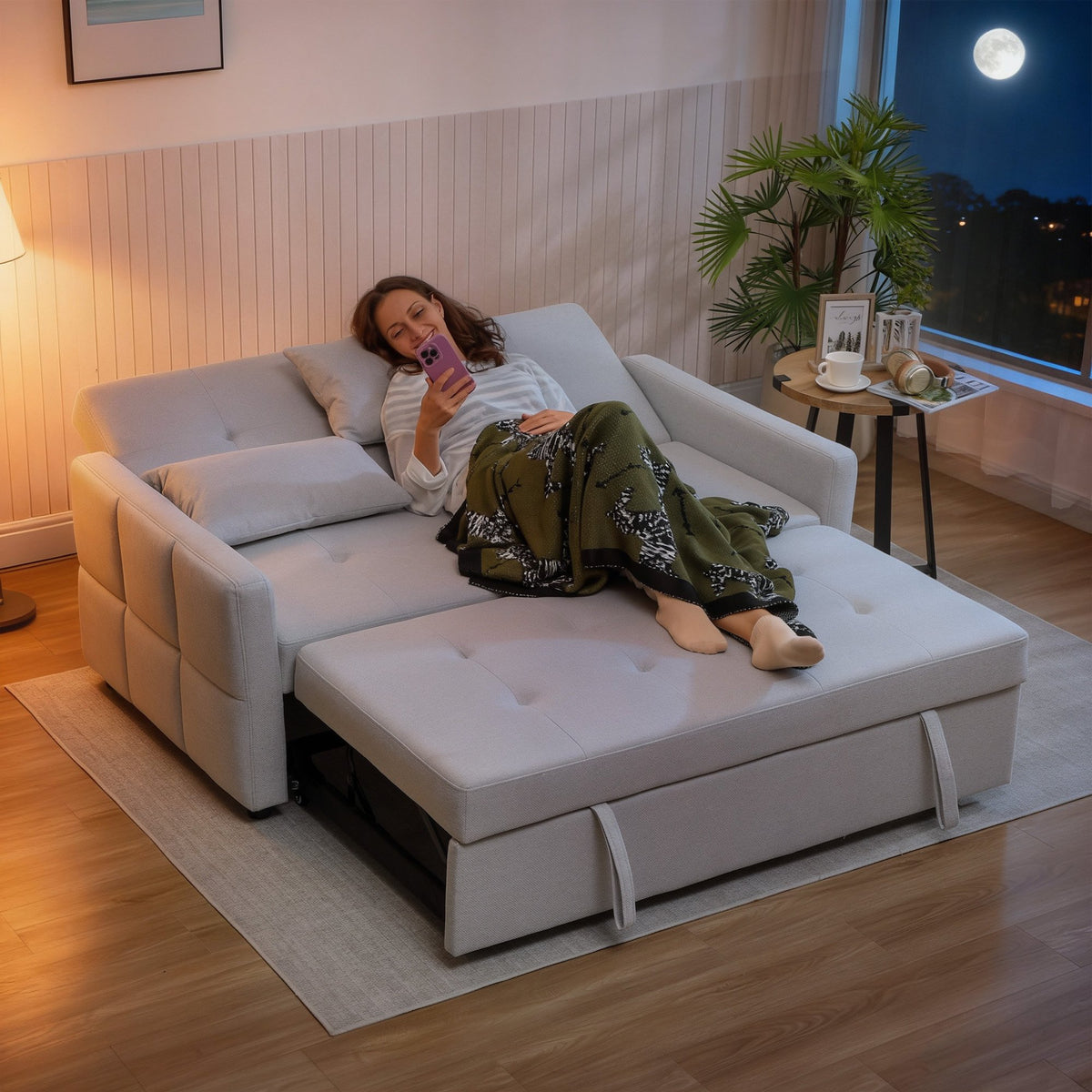 HOMCOM 2 Seater Sofa Bed with Pull Out Design - Light Grey