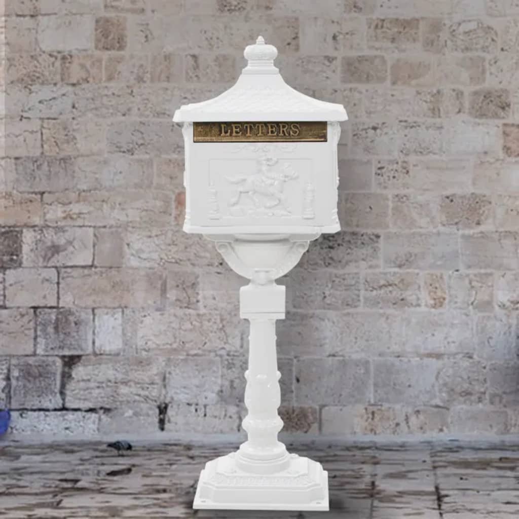 Walplus Pedestal Letterbox Vintage Style Rustproof - White - 43 x 30 x 117 cm