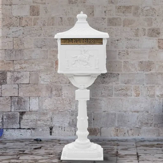 Walplus Pedestal Letterbox Vintage Style Rustproof - White - 43 x 30 x 117 cm