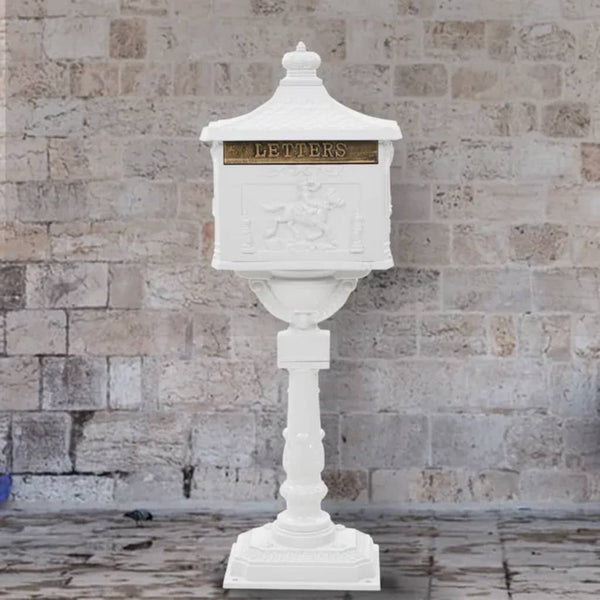 Walplus Pedestal Letterbox Vintage Style Rustproof - White - 43 x 30 x 117 cm