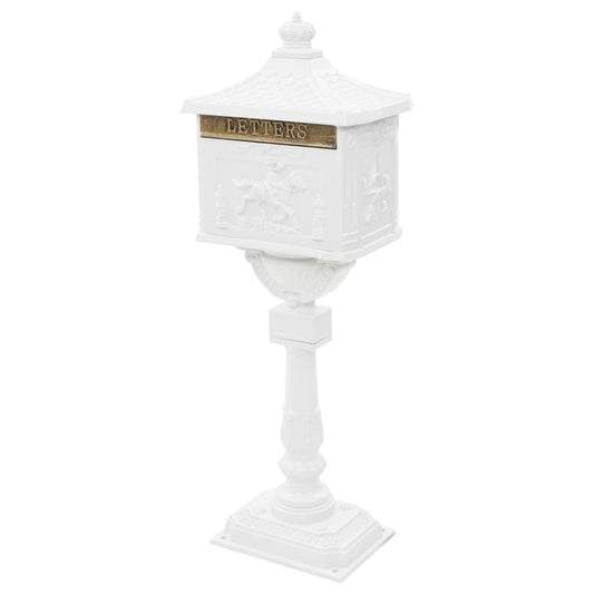 Walplus Pedestal Letterbox Vintage Style Rustproof - White - 43 x 30 x 117 cm