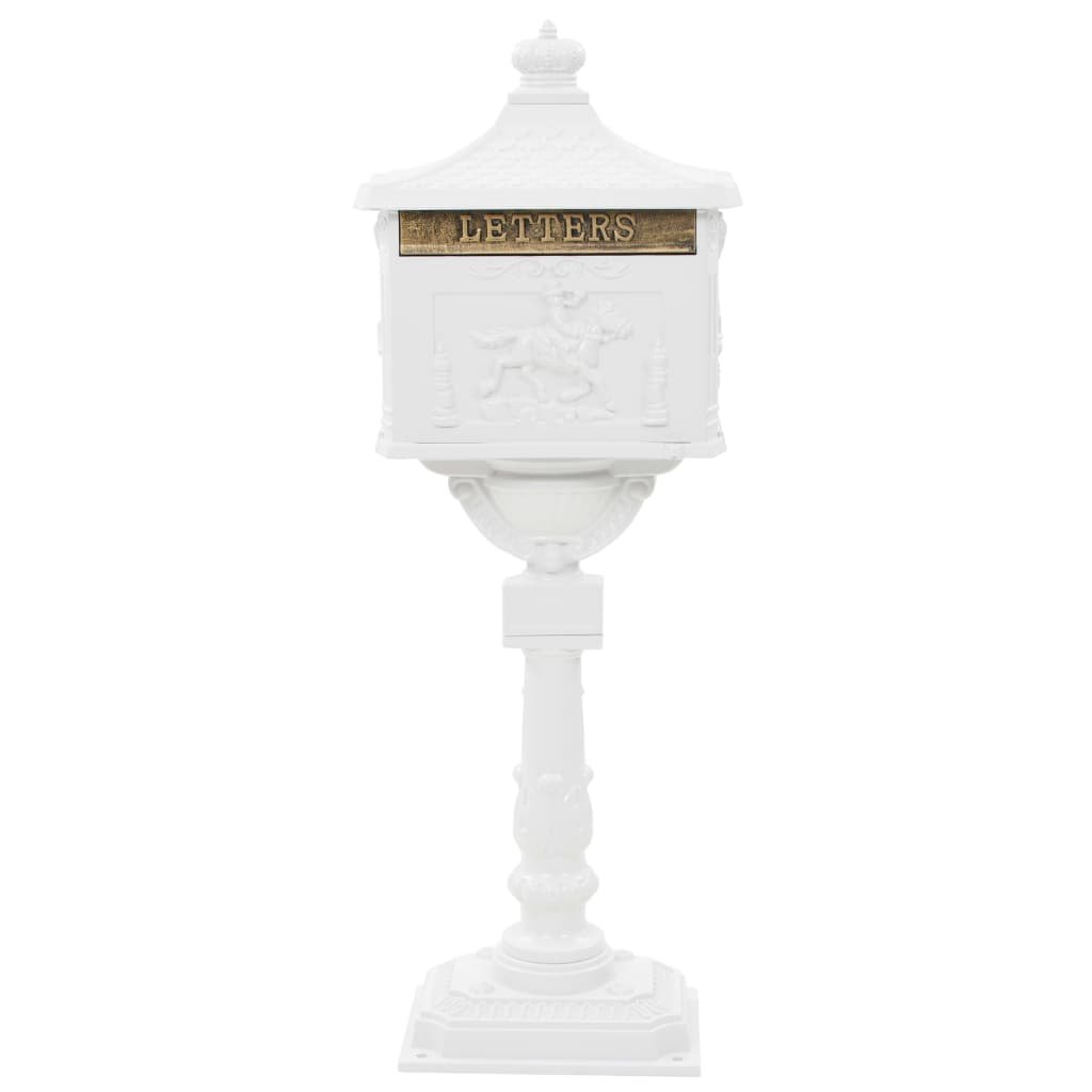 Walplus Pedestal Letterbox Vintage Style Rustproof - White - 43 x 30 x 117 cm
