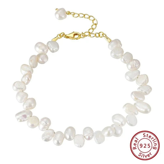 Elegant 925 Sterling Silver 18K Gold Plated Freshwater Pearl Bracelet - Interactive Group