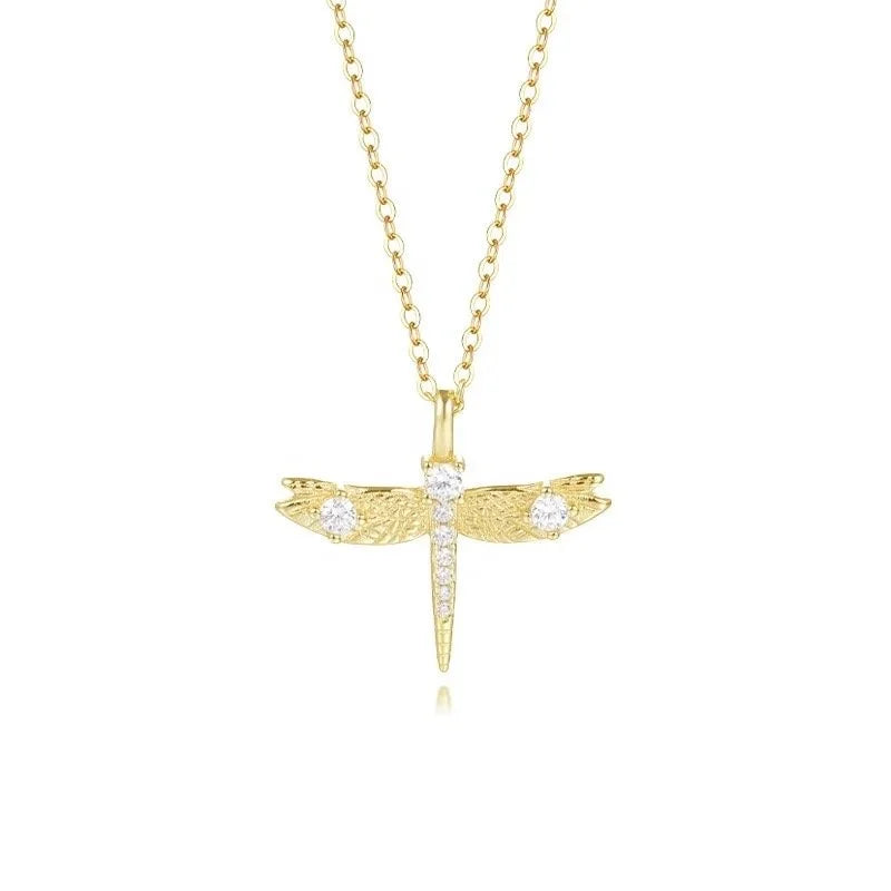 18K Gold Plated 925 Sterling Silver Elegant Dragonfly Necklace - Interactive Group
