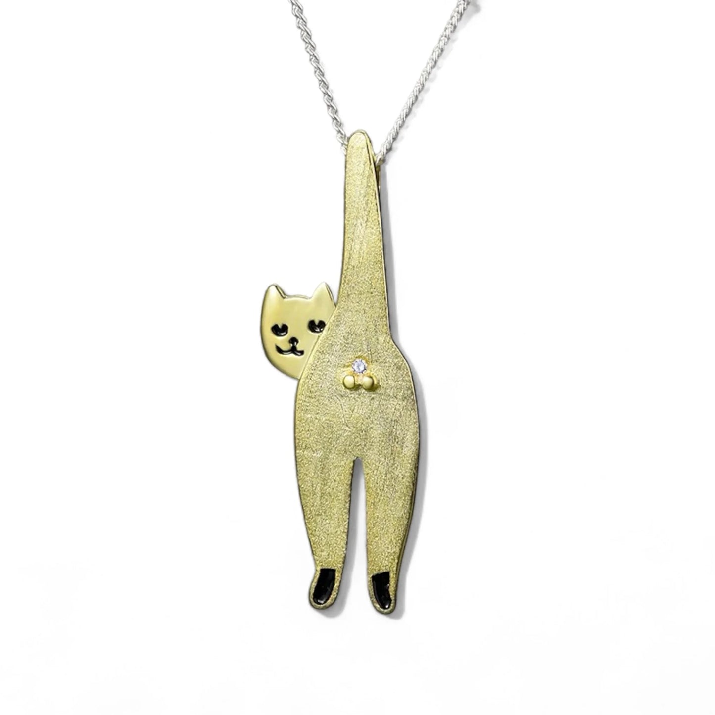 925 Sterling Silver Funny Cat Pendant  18K Gold Plated Cat Lover Gift - Interactive Group