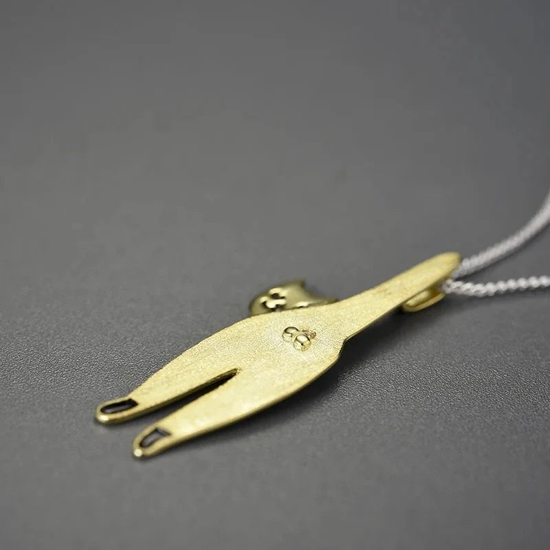 925 Sterling Silver Funny Cat Pendant  18K Gold Plated Cat Lover Gift - Interactive Group